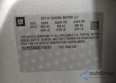 2014 Chevrolet Cruze 1Lt Auto z USA, uszkodzony, nr VIN 1G1PC5SB4E7104161